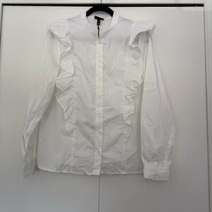 NWT Who What Wear Black blouse long sleeve ruffles M button down collared neck